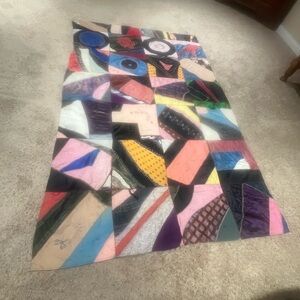 Stunning Antique Silk Satin Embroidered Patchwork Log Cabin Crazy Quilt Handmade